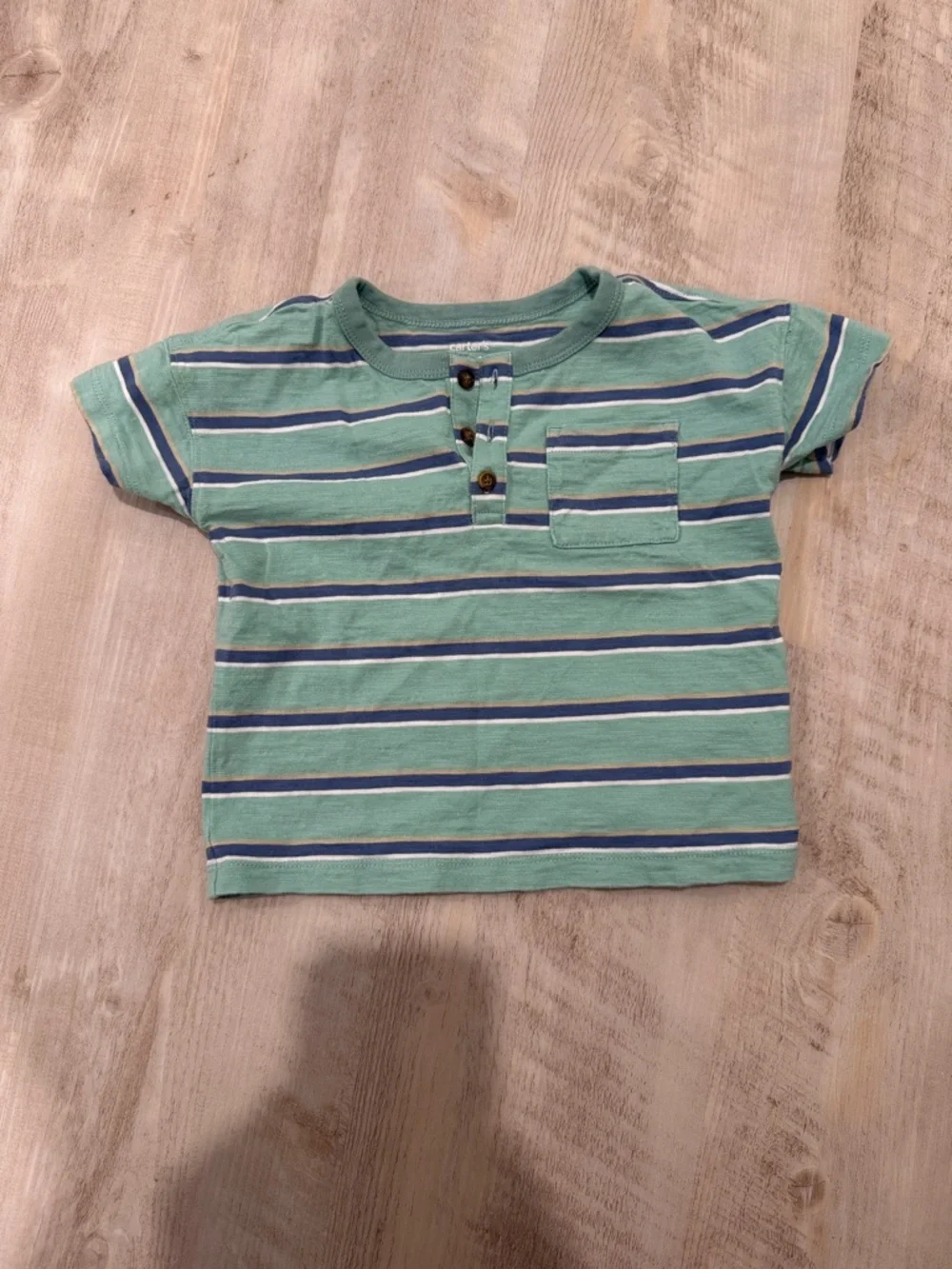 Carter's Mint Green & Navy Striped Henley Tee